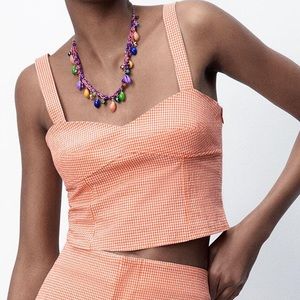 ‼️ Zara gingham crop top in coral ‼️